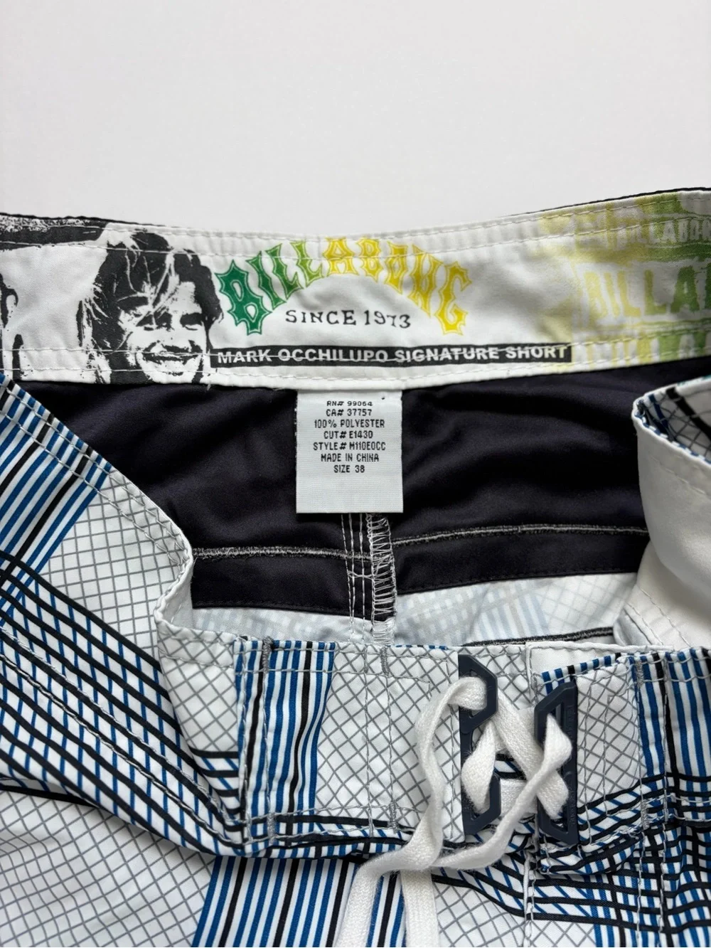 VTG Billabong Mark Occhilupo Men's Blue & White Plaid Swim Trunks